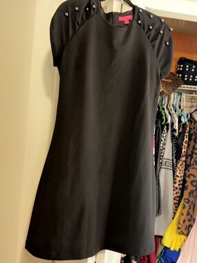 Betsey Johnson Black Stud-Puff Sleeve Midi Dress